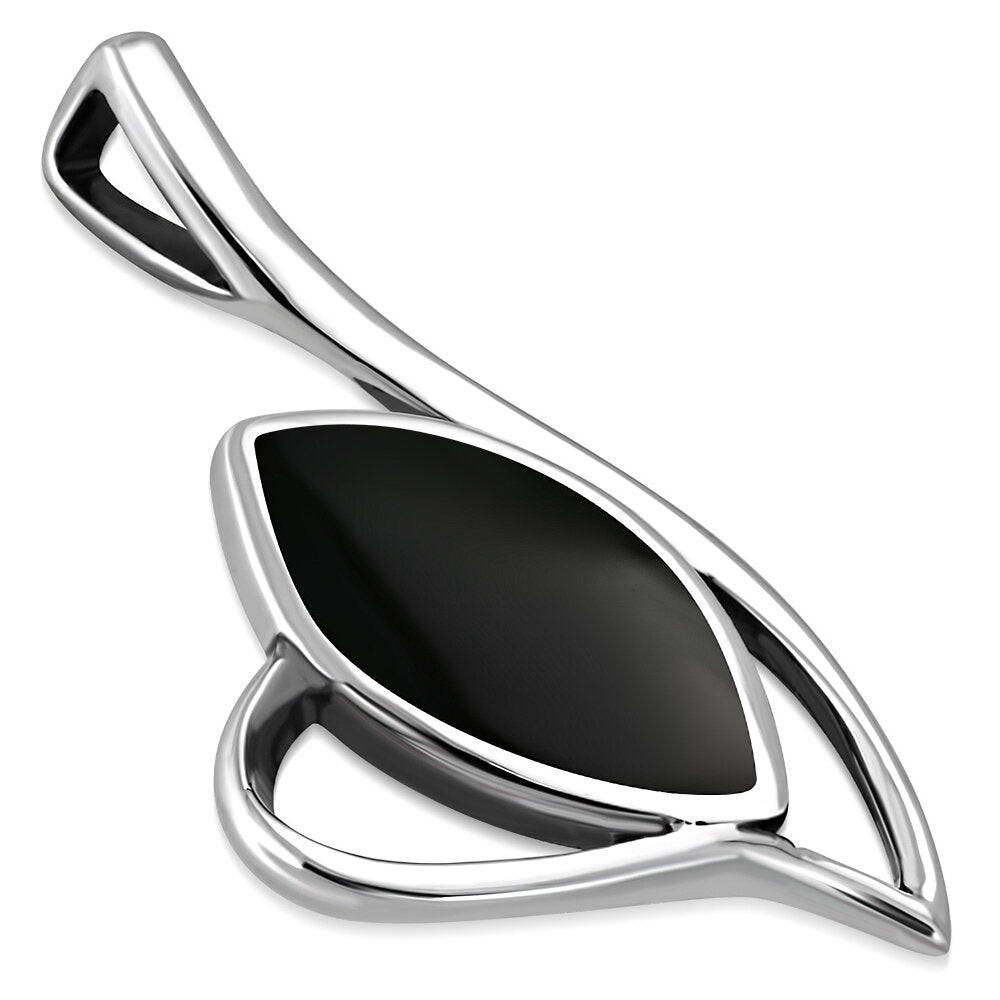 Contemporary Stone Pendant- Abstract Swan with Black Onyx