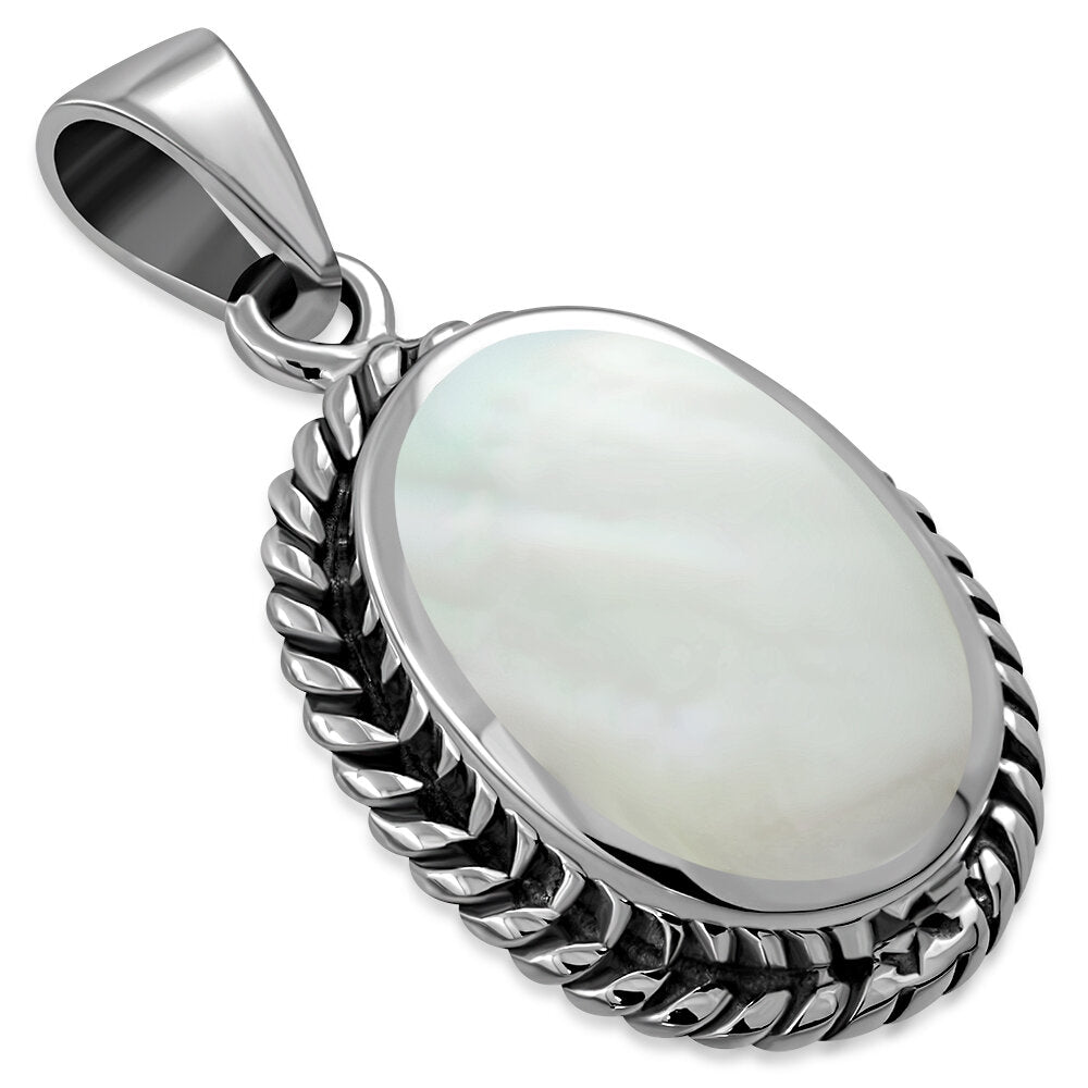 Contemporary Stone Pendant- Vintage Frame with Mother of Pearl