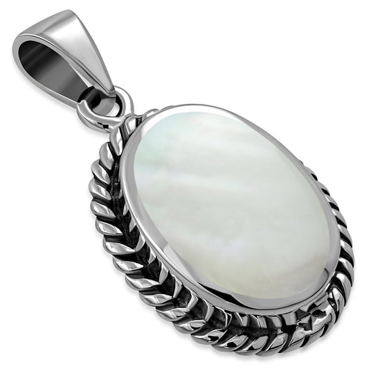 Contemporary Stone Pendant- Vintage Frame with Mother of Pearl