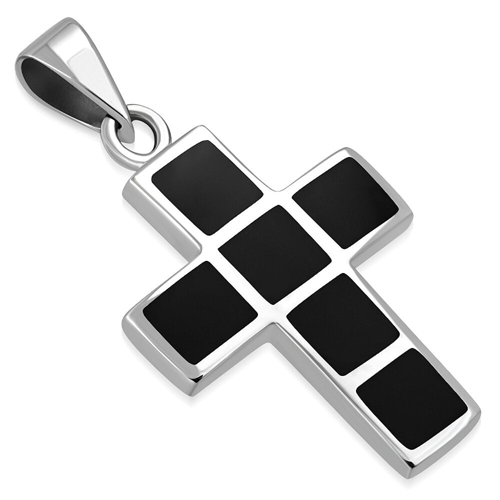 Contemporary Stone Pendant- Blocked Sleek Cross with Black Onyx