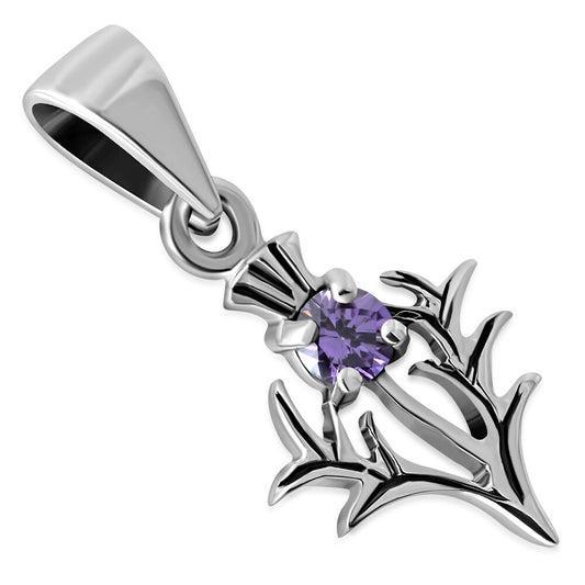 Scottish Thistle Pendant - Wee Spiky Leaf with Violet Zircon