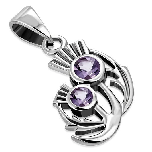 Scottish Thistle Pendant Cut Amethyst - Half Moon Leaves