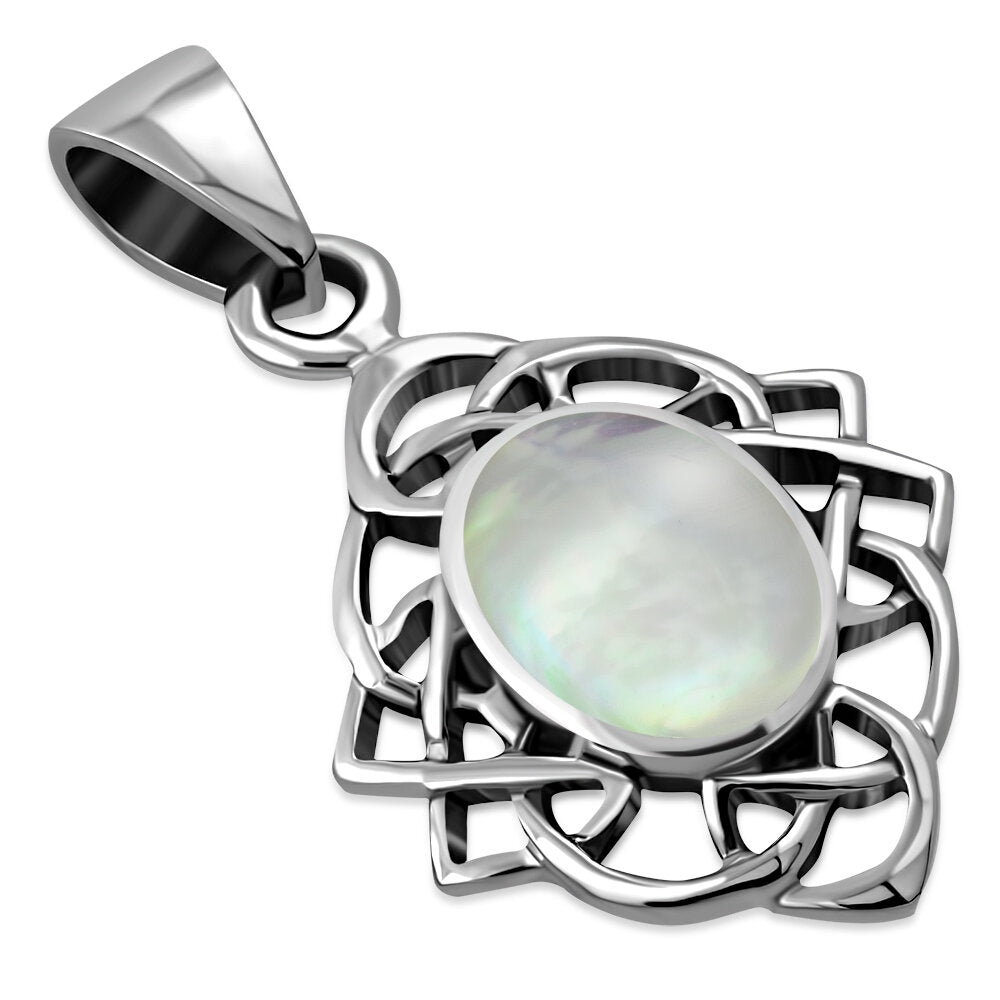 Celtic Stone Pendant - Celtic Knot Border with Mother of Pearl (Wide)