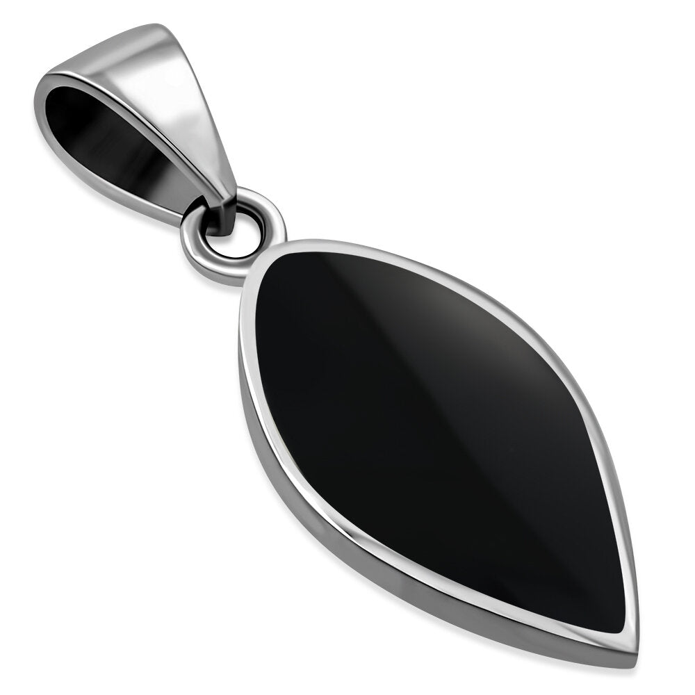 Contemporary Stone Pendant- Falling Leaf with Black Onyx