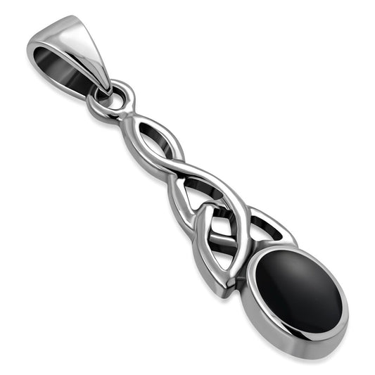 Celtic Stone Pendant-Small Elongated Trinity Drop with Black Onyx
