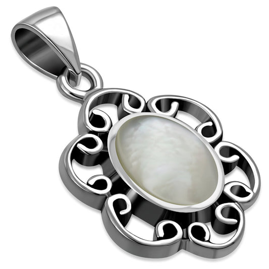 Contemporary Stone Pendant-Floral Wreath with Mother of Pearl