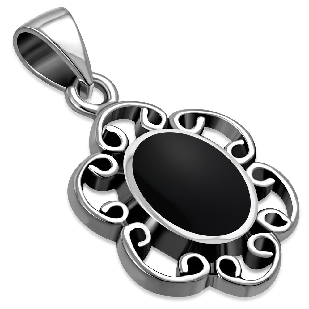 Contemporary Stone Pendant-Floral Wreath with Black Onyx