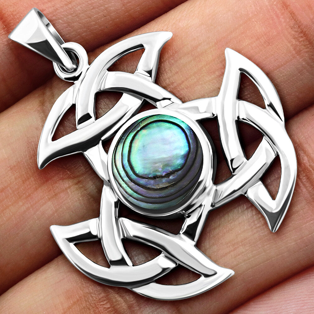 Celtic Stone Pendant-Triple Trinity Shield with Abalone Shell