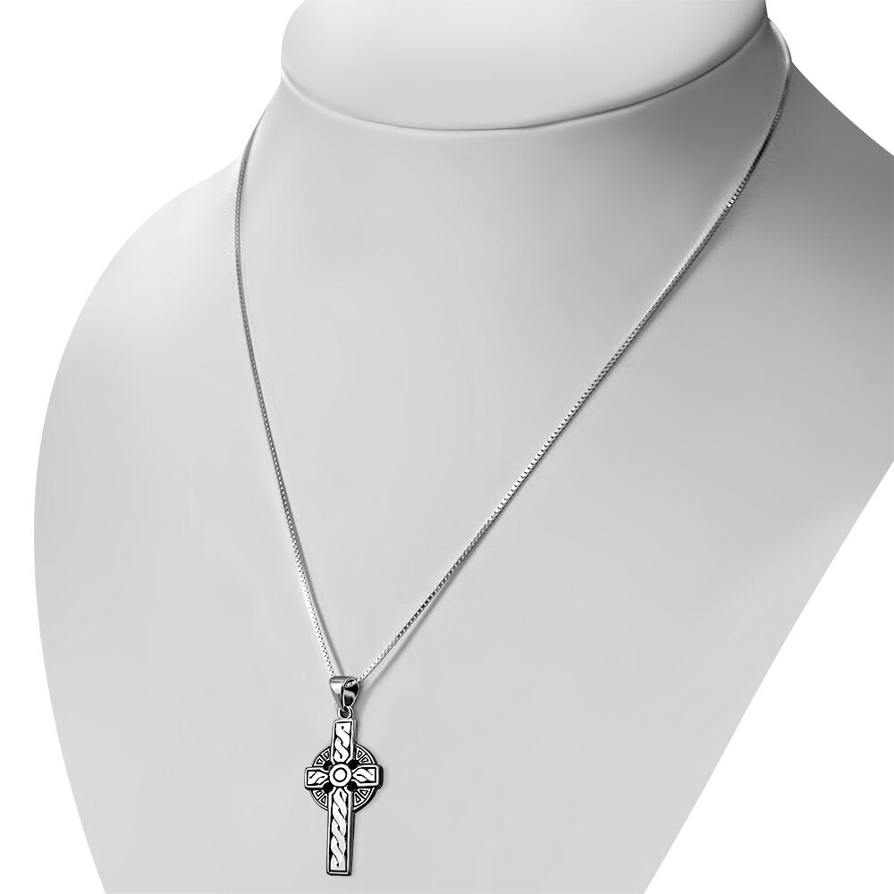 Simple Celtic Cross Medallion 14K White Gold Solid Silver Emerald