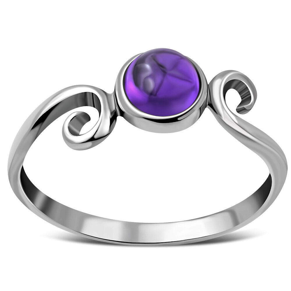 Contemporary Stone Ring- Swirl Shoulder with Amethyst