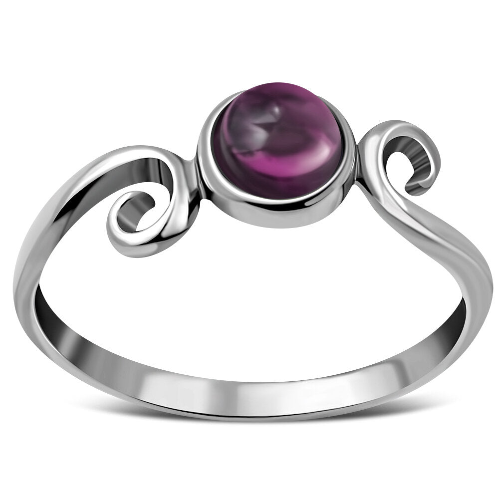 Contemporary Stone Ring- Swirl Shoulder with Red Garnet
