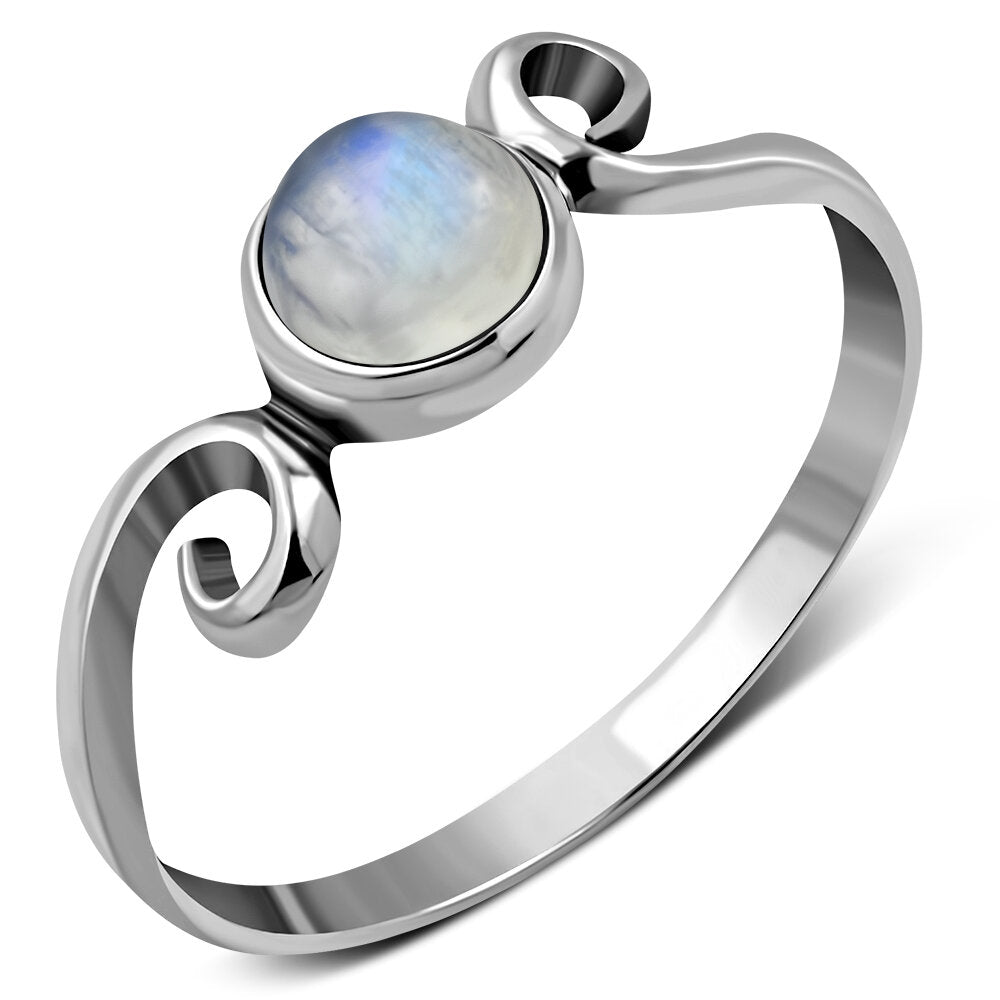 Contemporary Stone Ring- Swirl Shoulder with Moonstone