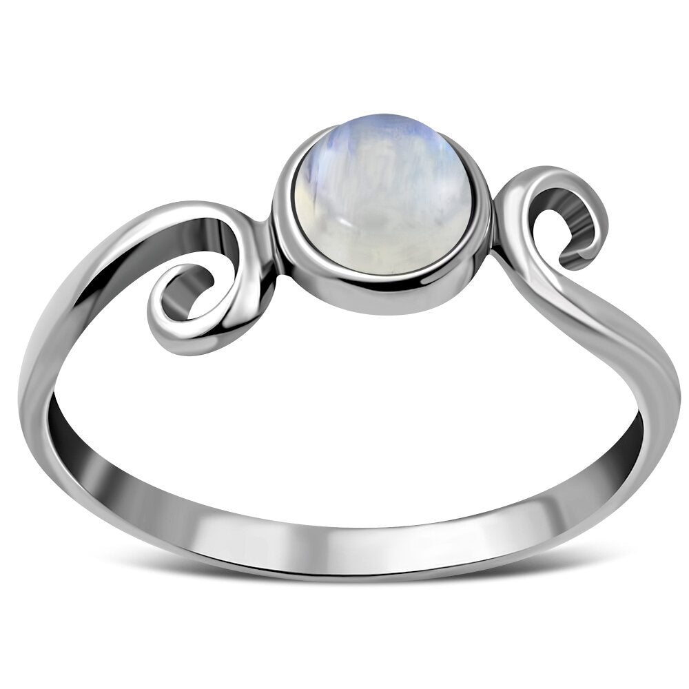 Contemporary Stone Ring- Swirl Shoulder with Moonstone
