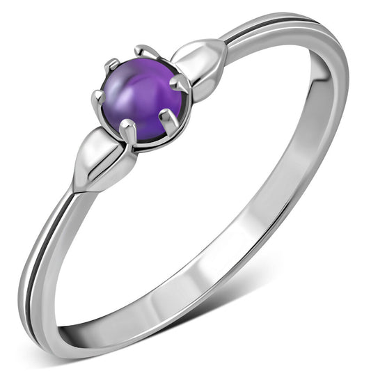 Contemporary Stone Ring- Central Cabouche with Amethyst