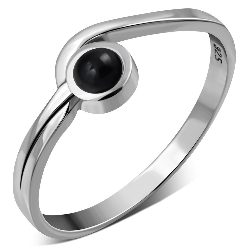 Contemporary Stone Ring- Modern Hook with Black Onyx