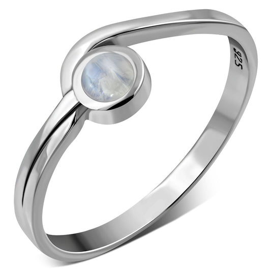 Contemporary Stone Ring- Modern Hook with Moonstone