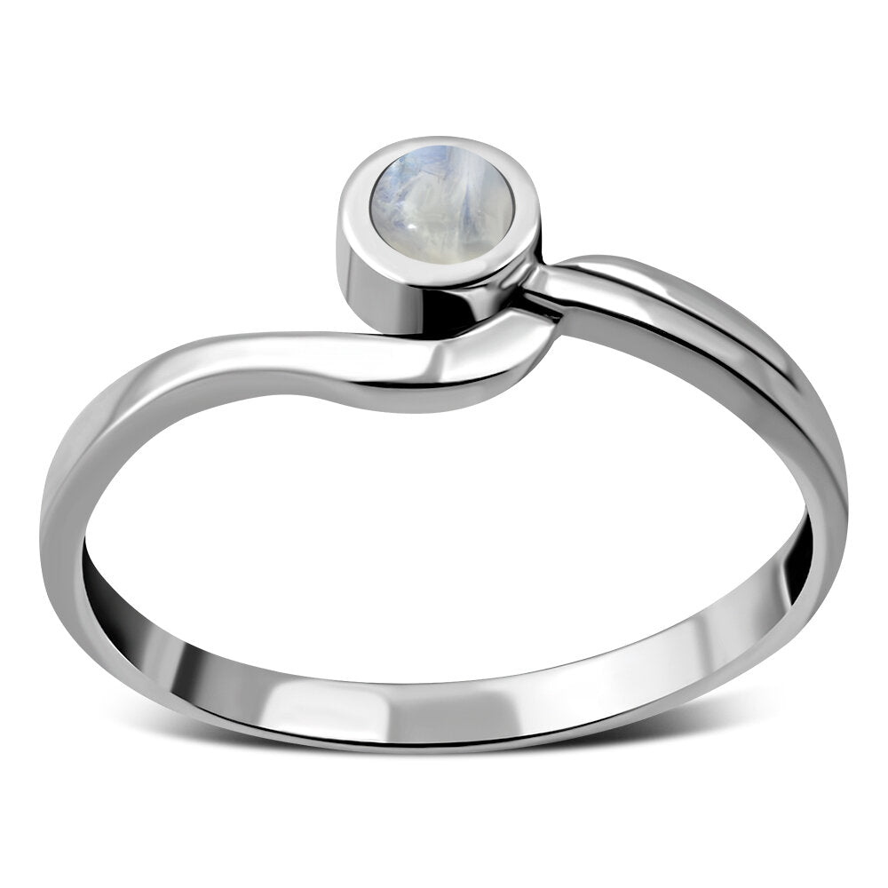 Contemporary Stone Ring- Modern Hook with Moonstone