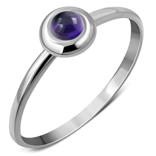 Contemporary Stone Ring- Round Plate with Amethyst