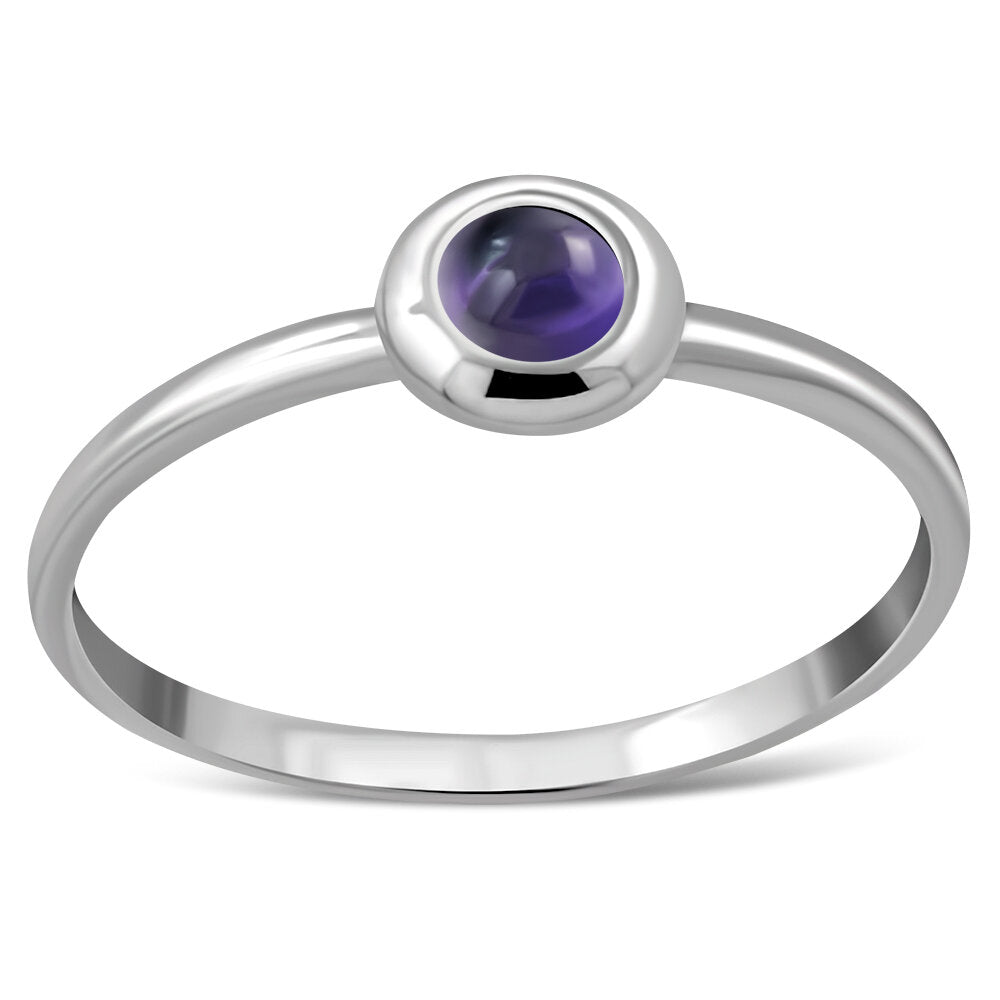 Contemporary Stone Ring- Round Plate with Amethyst