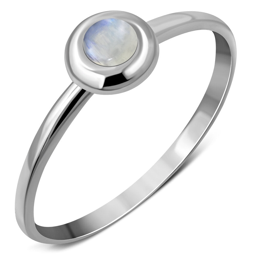 Contemporary Stone Ring- Round Plate with Moonstone