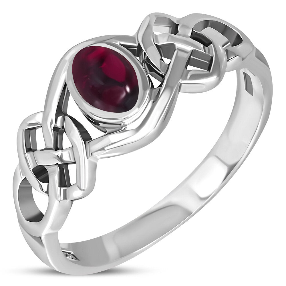 Celtic Stone Ring- Interlocking Knot with Red Garnet (Big)