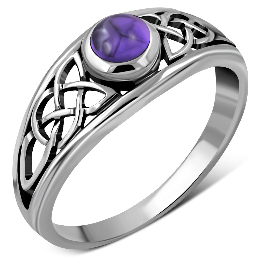 Celtic Stone Ring-  Open Looped Band with Amethyst