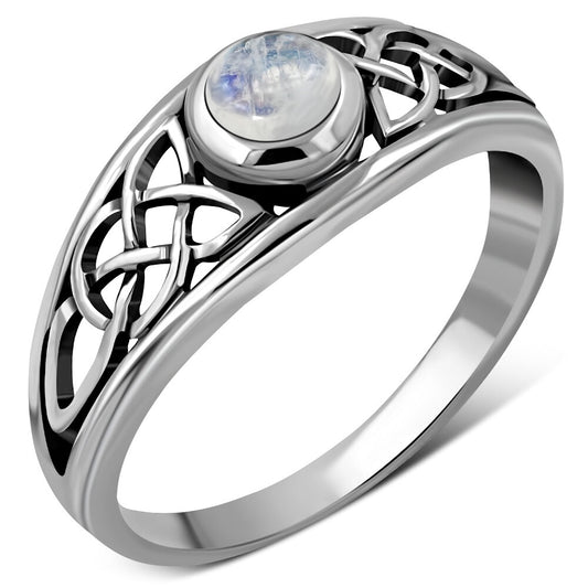 Celtic Stone Ring- Open Looped Band with Moonstone