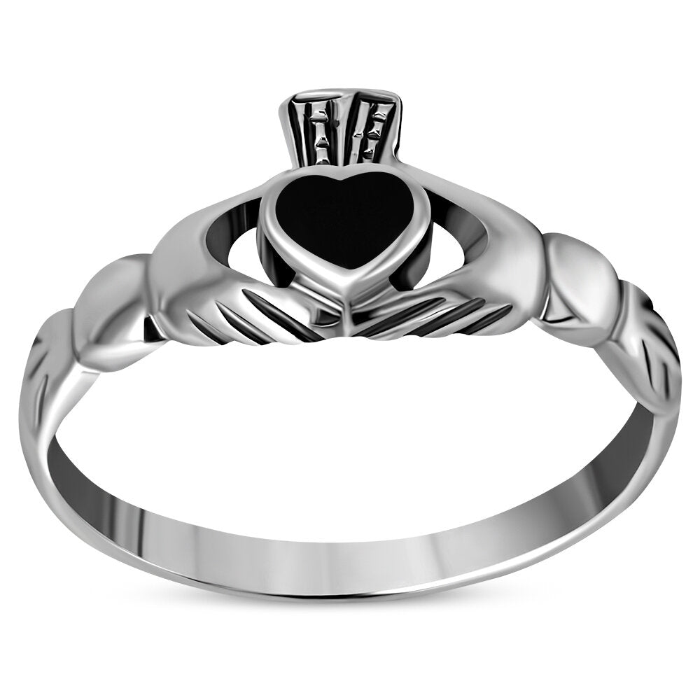 Claddagh Ring - Flat Crown with Black Onyx