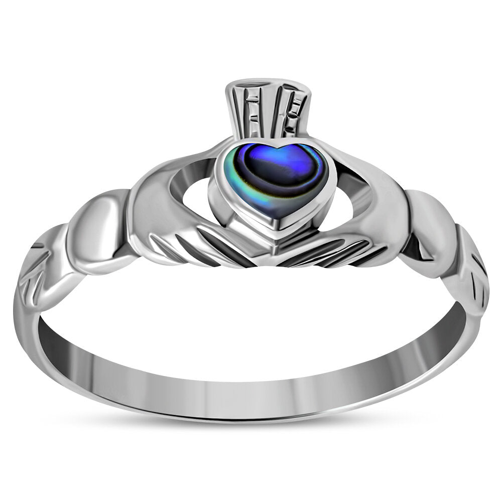 Claddagh Ring - Flat Crown with Abalone Shell