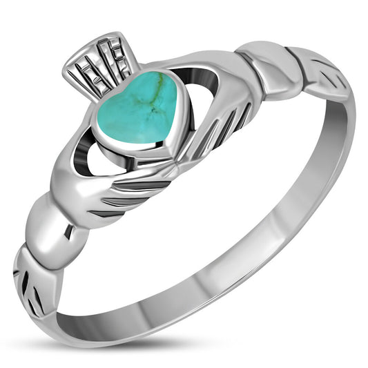 Claddagh Ring- Flat Crown with Turquoise