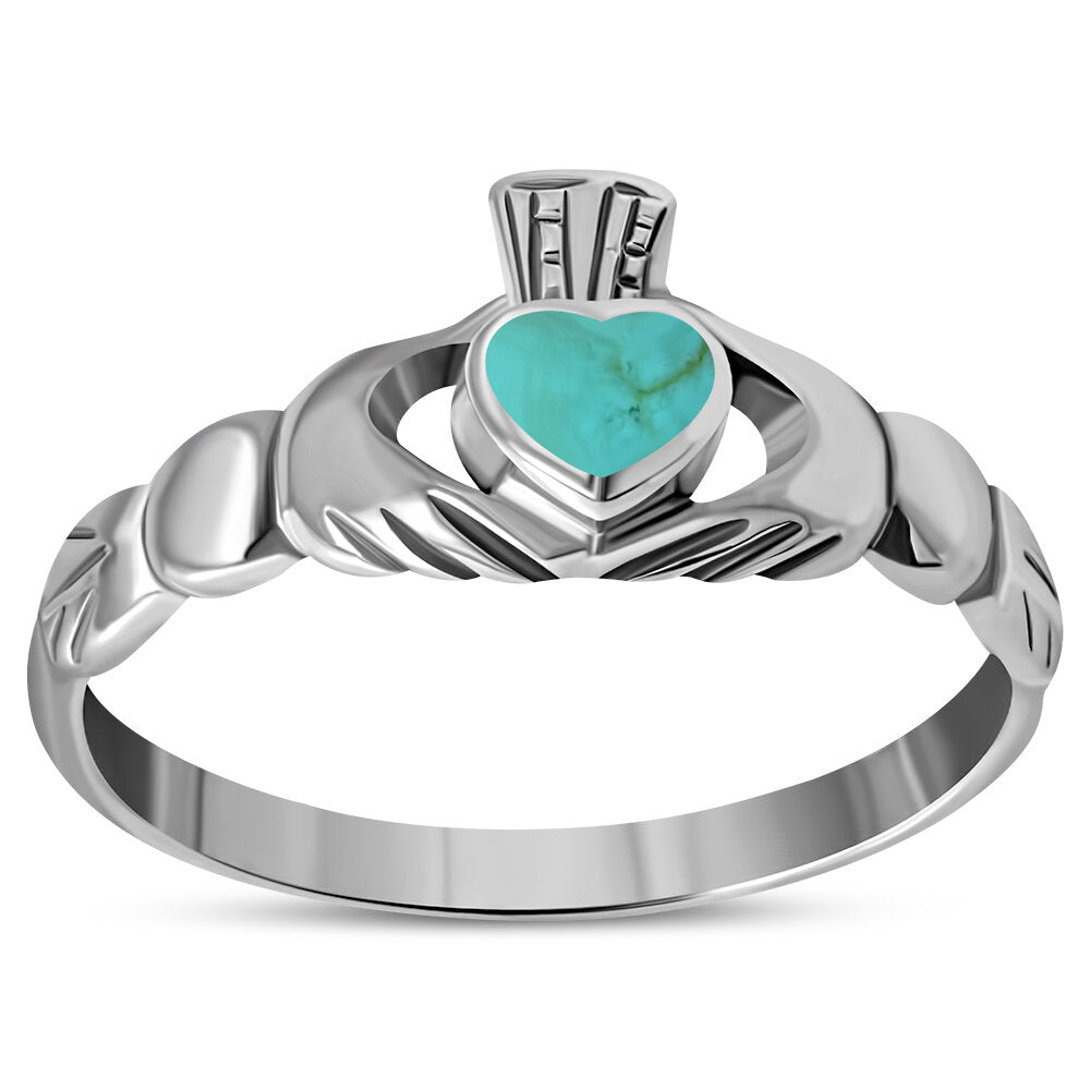 Claddagh Ring- Flat Crown with Turquoise