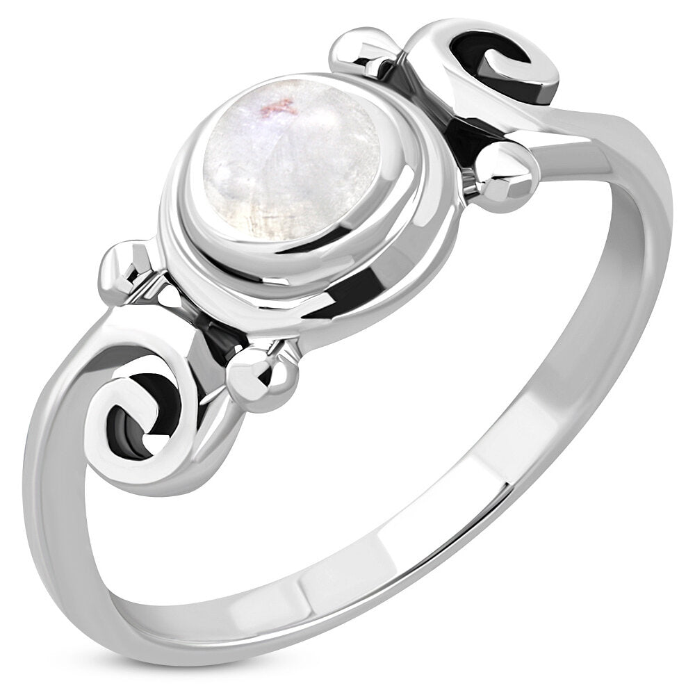 Contemporary Stone Ring- Swirl  Dotted Shoulder with Moonstone