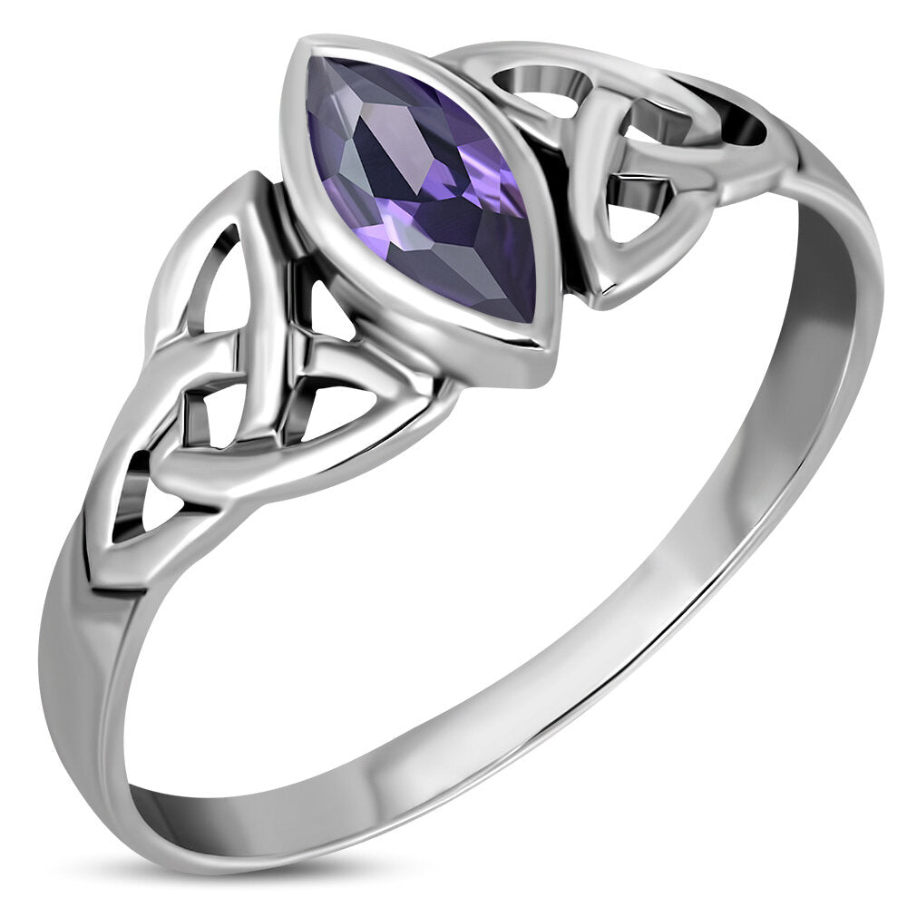 Celtic Stone Ring- Marquise Triquetra with Violet Zircon