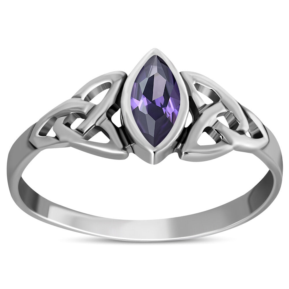 Celtic Stone Ring- Marquise Triquetra with Violet Zircon