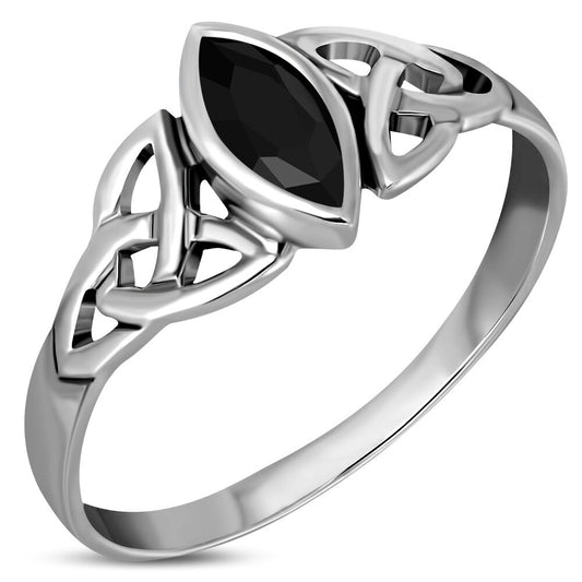 Celtic Stone Ring- Marquise Triquetra with Black Onyx