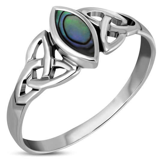 Celtic Stone Ring- Marquise Triquetra with Abalone Shell