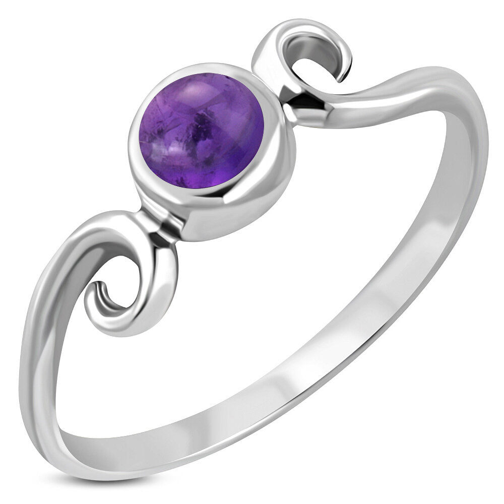 Contemporary Stone Ring- Swirl Shoulder with Amethyst (Small)