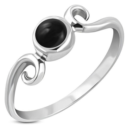 Contemporary Stone Ring- Swirl Shoulder with Black Onyx (Small)