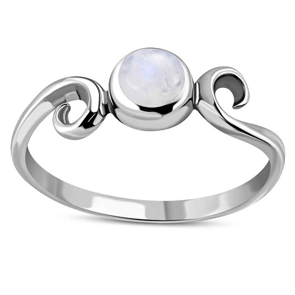 Contemporary Stone Ring- Swirl Shoulder with Moonstone (Small)