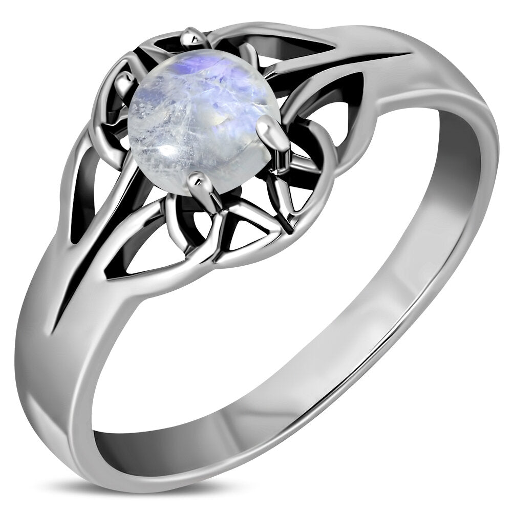 Celtic Stone Ring- Four Seasons Knot with Moonstone