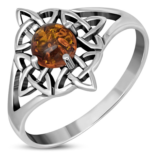 Celtic Stone Ring- Big Sailor Knot with Amber