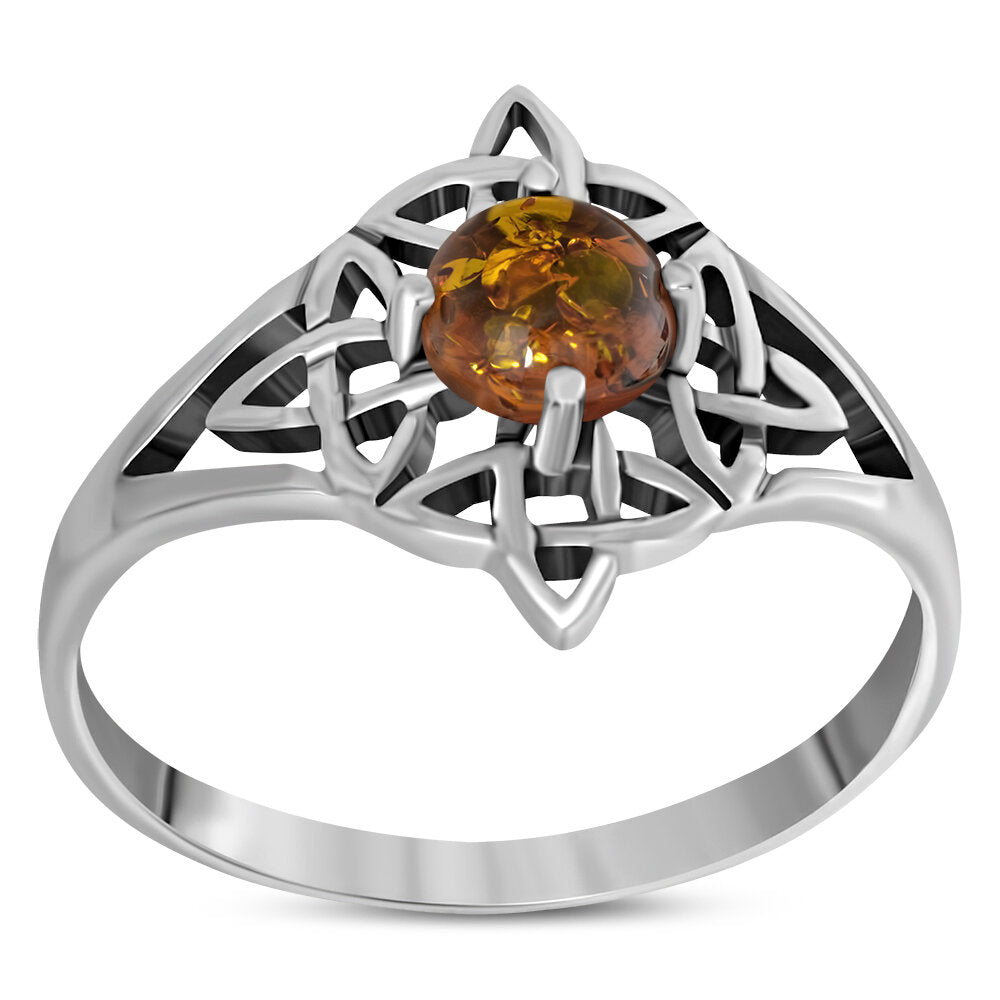 Celtic Stone Ring- Big Sailor Knot with Amber