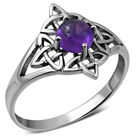 Celtic Stone Ring-  Big Sailor Knot with Amethyst