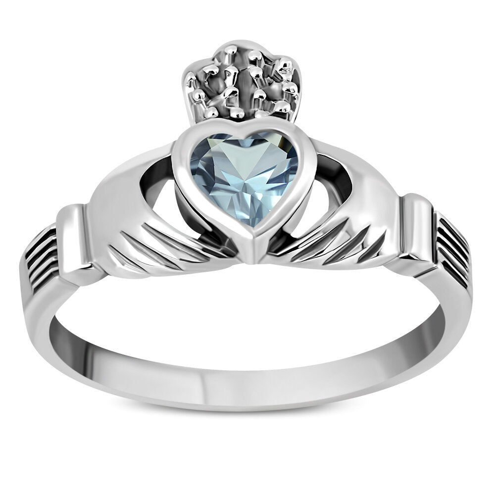 Claddagh RIng - Dotted Crown with Blue Zircon