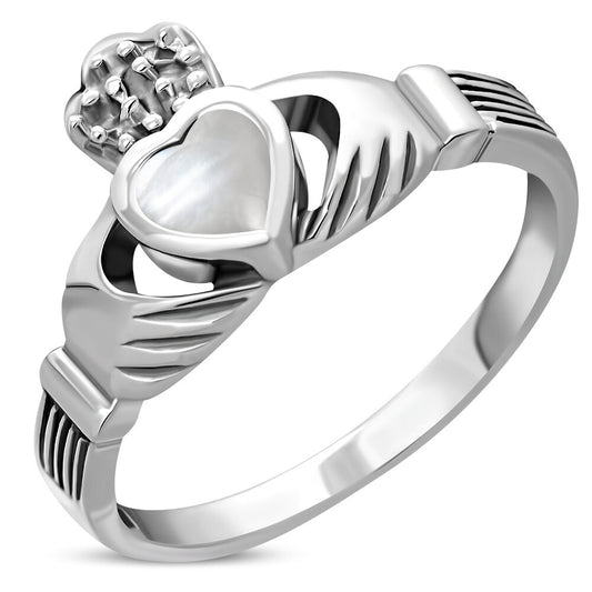 Claddagh Ring- Dotted Crown with Mother of Pearl