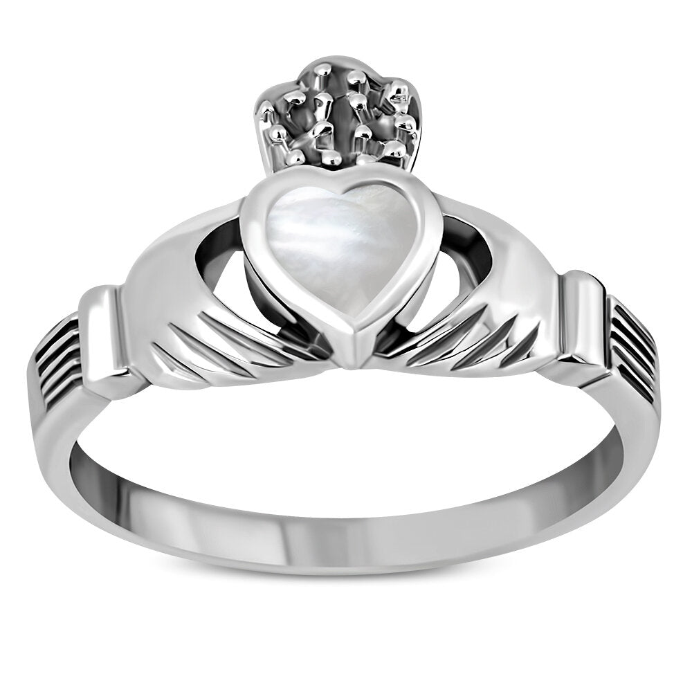 Claddagh Ring- Dotted Crown with Mother of Pearl