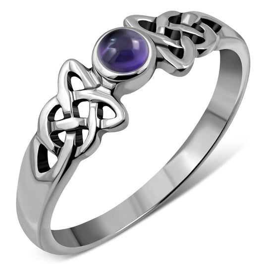 Celtic Stone Ring- Eternity Knot Shoulder with Amethyst