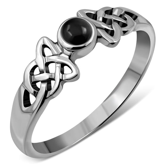 Celtic Stone Ring- Eternity Knot Shoulder with Black Onyx