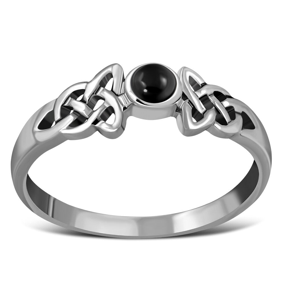Celtic Stone Ring- Eternity Knot Shoulder with Black Onyx