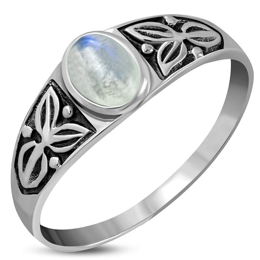 Contemporary Stone Ring- Leaf Embrace with Moonstone